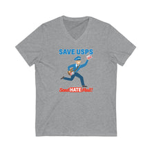 Load image into Gallery viewer, Save the Post Office - send hate mail! Unisex Jersey Short Sleeve V-Neck Tee