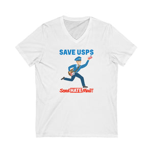 Save the Post Office - send hate mail! Unisex Jersey Short Sleeve V-Neck Tee