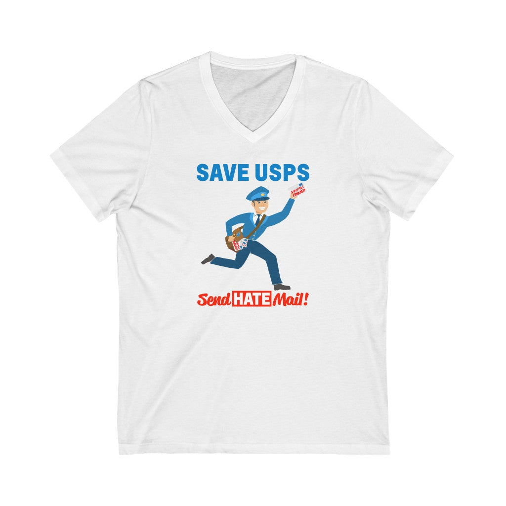 Save the Post Office - send hate mail! Unisex Jersey Short Sleeve V-Neck Tee