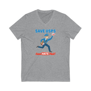 Save the Post Office - send hate mail! Unisex Jersey Short Sleeve V-Neck Tee